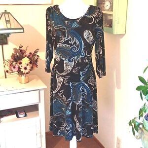 Enfocus Studio  Soft Knit Paisley Dress, Career Professional,  Dark Academia